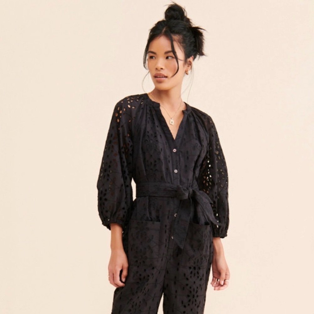 Cleobella Black Eyelet Crop Jumpsuit - Picture 3 of 8